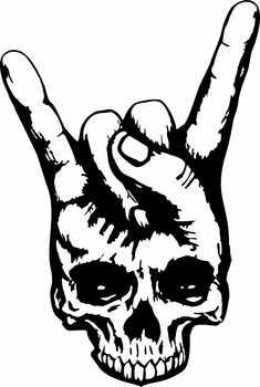 a black and white image of a skull with the peace sign in it's hand