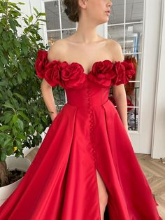 Eternal Blossom Red Gown - Teuta Matoshi Matoshi Dress, Teuta Matoshi, Rose Gown, Taffeta Fabric, Corset Dress Prom, Sweetheart Prom Dress, Red Gowns, Dress Wedding Guest, Formal Party Dress