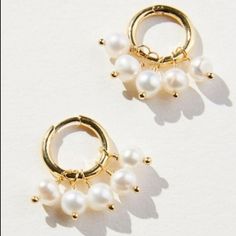 Offers Welcome * Sold Out At Anthropologie, Get Them Here! These Anthropologie French Dispatch Pearl Earrings Are Made Of Clusters Of Stunning Genuine White Freshwater Pearls That Hang From Little Gold Huggie Hoop Earrings. French Dispatch, Gold Huggie Hoop Earrings, Anthropologie Jewelry Earrings, Enamel Stud Earrings, Starfish Earrings, Vintage Style Earrings, Gem Earrings, Snake Earrings, Anthropologie Jewelry