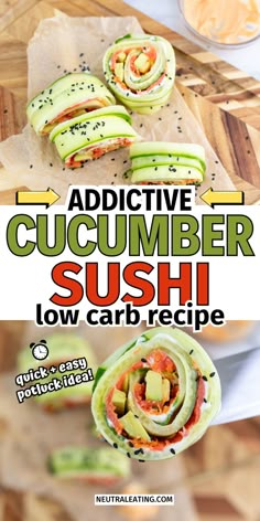 Best Keto Sushi Recipe! Quick Keto Appetizers. Easy Recipes Low Carb, Sushi Recipes For Beginners, Keto Cucumber, Cucumber Snack, Cucumber Sushi Rolls, Low Carb Sushi, Cucumber Snacks, Copycat Food, Sushi Bowls