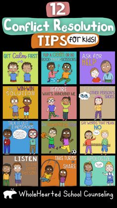 children's book cover with the title 12 conflict resolution tips for kids