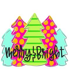 a colorful christmas tree with the word merry bright on it's bottom and below