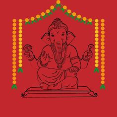 an elephant is sitting in front of a red background