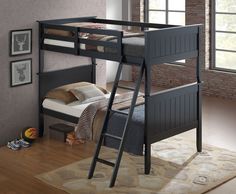 there is a bunk bed with a ladder on the bottom and a mattress underneath it