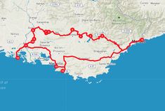 a map showing the route for the great ocean road in australia, with red lines