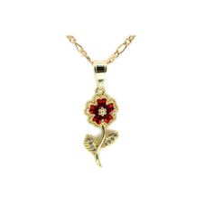 "Red Flower NecklaceFlower Pendant Pendant and Necklace 24K Gold Filled Pendant Measures 1 1/2\" Necklace Measures 22\" Cadena de Flor RojaMedalla de Flor Roja Es de 24K Oro Laminado Medalla Mide 1 1/2\" Cadena Mide 22\"" Red Flower Pendant Jewelry For Mother's Day, Red Flower Pendant Necklace For Mother's Day, Gold Flower Pendant Necklace For Valentine's Day, Gold Flower Necklace For Valentine's Day, Mother's Day Red Flower Pendant Necklace, Gold Flower Charm Necklace For Valentine's Day, Gold Flower Necklace With Charm For Valentine's Day, Valentine's Day Gold Flower Necklace With Flower Charm, Valentine's Day Gold Flower Charm Necklace