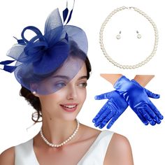 PRICES MAY VARY. 4 Pack Tea Party Accessories: Including 1 fascinator hat, 1 pair short gloves, 1 pair faux pearl earrings, 1 faux pearl necklace, elegant accessories and jewelry set will make you look more charming. Vintage Fascinator Headband: Women's fascinator with detachable headband and clip, you can wear it in 2 different ways, embellished with flower veil and feathers, exquisite addition to your beautiful hairstyle. Delicate Gloves & Jewelry: Short lace mesh/satin gloves, glossy artifici Elegant Fitted Costume Hats And Headpieces For Holidays, Elegant Mini Hats For Wedding And Holiday, Fitted Mini Hats For Weddings And Holidays, Fitted Mini Hats For Wedding And Holiday, Elegant Mini Hats For Formal Holiday Events, Elegant Adjustable Costume Accessories For Party, Elegant Fitted Winter Costume Accessories, Elegant Winter Hat For Gift, Elegant Winter Hats For Gifts