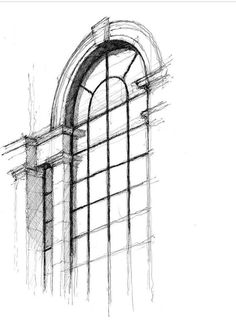 a drawing of an arched window on a white background