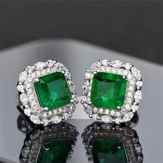 "925 Silver Plated Cz Green Crystal Stud Earrings For Women, Ha4479 Jewelry Main Material: Brass Main Stone: Cubic Zirconia Occasion: Anniversary, Engagement , Gift, Party, Wedding Gender: Women's " Emerald Studs, Emerald Stud Earrings, Emerald Earrings Drop, Earrings Emerald, Engagement Earrings, Emerald Earrings Studs, Cut Earrings, Platinum Rose Gold, Luxury Earrings