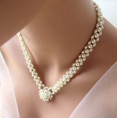 Pearl Wedding Necklace Bridal Jewelry Bridal by MelJoyCreations Elegant Cream Beaded Bridal Necklace, Elegant Beaded Necklaces With Pearl Pendant For Wedding, Pearl White Bridal Accessories As Gift, Handmade Bridal Necklace For Wedding, Handmade Round Bridal Necklace For Wedding, Elegant Cream Pearl Necklace For Wedding, Wedding Pearl Beaded Necklace With Pearl Pendant, Pearl Beaded Necklace With Pendant For Weddings, Handmade Elegant Pearl Necklace For Wedding