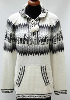 "This is a brand new, hooded alpaca wool sweater, handmade . It is very soft, comfortable and warm. It has a beautiful design with little llamas in matching shades all around the sweater. Alpaca is considered one of the worlds few luxury fibers due to its unique properties of softness, luster, lightness, durability, & warmth. No other animal fiber combines ALL of these properties. Made of Alpaca Wool Llamas Ethnic Design Knitted Hooded Alpaca Wool Sweater sizes available S, M , L , XL sizes White Knitted Hooded Sweater, White Hooded Knitted Sweater, White Bohemian Sweater For Winter, White Knitted Alpaca Sweater, White Hand Knitted Alpaca Sweater, Cozy White Knitted Hoodie, White Cozy Sweater With Drawstring Hood, Beige Slippers, Alpaca Poncho