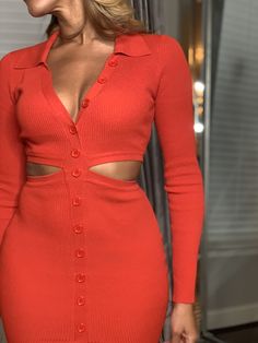 This sexy and understated dress is a must-have! It's the perfect way to add a touch of sophistication to your look. The cutout design adds a unique design element that is sure to attract attention. Model is wearing 5'3 and is wearing a small Size chart : •2-4 Small •6-8 Medium ��•10-12 Large Orange Mini Dress, Cutout Design, House Dress, Brick House, Design Element, Must Haves, Unique Design, Size Chart, Unique Designs