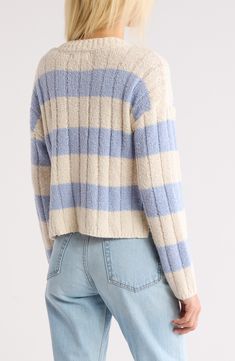 Knit from soft yarns, a lightweight, refined V-neck sweater is a luxe layering option when the temperature starts to drop. V-neck Long sleeves 100% polyester Hand wash, line dry Imported Nyc Shopping, Soft Yarn, V Neck Sweater, Vneck Sweater, Blue Stripes, Neck Sweater, Nordstrom Rack, Layering, Hand Wash