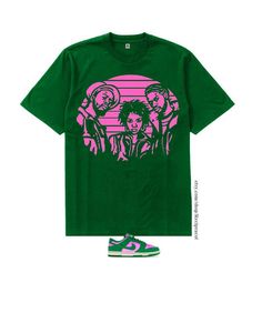 ~-~-----~...A Brand new 100% cotton  6.oz  Dark Clover Green  tshirt featuring a screen printed image using Pink plastisol ink. A Great shirt to complete your outfit for the nike dunk malachite pink sneakers. Whether you're looking for a shirt to match your nike malachite pink green dunks  sneakers or simply a piece to compliment your outfit, this tshirt will become your favorite tshirt. Consisting of a Pink screen printed image this is a  must have and a A great matching tee to go nicely with y Sporty Screen Print T-shirt For Streetwear, Nike Dunk Malachite, Sporty Green T-shirt With Graphic Design, Sporty Streetwear T-shirt With Front Print, Green Cotton T-shirt For Streetwear, Green Band Merch T-shirt For Streetwear, Green Logo Print T-shirt For Streetwear, Green T-shirt With Logo Print For Streetwear, Sporty Green T-shirt With Screen Print