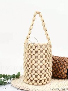 BagForLove - Chic Compact Beaded Bucket Bag - Stylishly Elegant and Portable Handheld Beaded Bags For Vacation, Beaded Beige Pouch Bag, Beaded Beige Pouch Shoulder Bag, Handheld Beaded Beige Bag, Beige Beaded Shoulder Bag, Vacation Beaded Beige Shoulder Bag, Beaded Cream Bag For The Beach, Beige Beaded Bag For Daily Use, Beige Beaded Crochet Bag