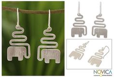 Women's Sterling Silver Dangle Earrings - Trumpeting Elephant | NOVICA Swan Pendant, Elephant Jewelry, Contemporary Jewelry Design, Elephant Earrings, Fine Silver Jewelry, Leaf Jewelry, Silver Dangle Earrings, Sterling Silver Dangle Earrings, Unique Jewelry Designs