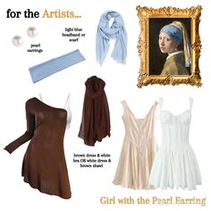 the girl with the pearl earring costume is shown in brown, white and blue