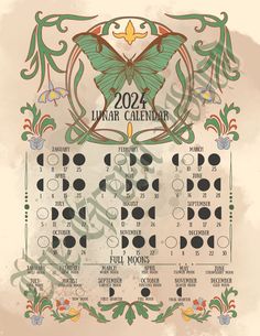 NOTE THAT THIS IS A DIGITAL ITEM. YOU WILL NOT HAVE A PHYSICAL COPY SHIPPED TO YOU. THIS IS A DIGITAL FILE THAT YOU WILL BE ABLE TO DOWNLOAD AND PRINT ONCE PURCHASED.    🌛2024 LUNAR CALENDAR🌜  This beautiful calendar will allow you to easily follow the moon cycle through the year 2024! It is made in an easy-to-follow format, outlining the new moon, first quarter, last quarter, and full moon phases of each month of the year, with the dates upon which each phase begins. Also included are the dif Cycle Phases, Moon Hunters, Sturgeon Moon, Moon Cycle, Grimoire Book, Witch Spirituality, Moon Calendar, Witch Spell Book, Wall Calendars