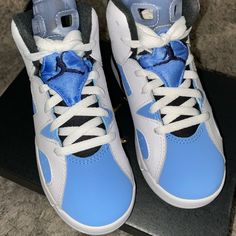 -Brand New -Never Been Worn -Authentic -No Refunds Blue Sneakers With Elastic Laces And Round Toe, Blue Lace-up Jordan Shoes, Blue Synthetic Lace-up Jordan Shoes, Blue Sneakers For Sports With White Laces, Blue High-top Sneakers For School, Blue Sneakers With Elastic Laces, Blue Low-top Sneakers With White Laces, Blue Synthetic Sneakers With Elastic Laces, Blue School Sneakers With Rubber Sole