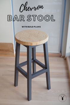 a bar stool made out of wood and metal with the words cheron bar stool on it