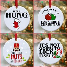 four christmas ornament ornaments with funny sayings