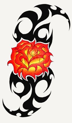 a tattoo design with an orange flower on it