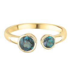 This lab-created alexandrite open ring is a modern and stylish piece of jewelry. Crafted in 10K yellow gold, this ring features two asymmetrical lab-created alexandrite gemstones for a unique look. | Lab-Created Alexandrite Open Ring | 10K Yellow Gold | Size 8 | Layering & Stacking Alexandrite Ring Simple, Fantasy Rings, Fantasy Ring, Measure Ring Size, Country Rings, Helzberg Diamonds, Alexandrite Ring, Ring Simple, Color Analysis