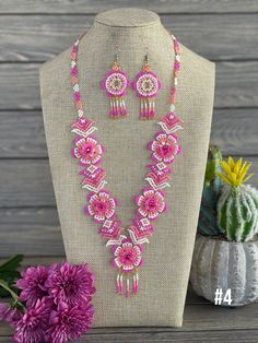 This gorgeous handmade beaded Jewelry Set is the perfect addition of color, style and beauty to any outfit! So much love and time go into making these beaded jewelry sets. They are handmade just for you in Chiapas, Mexico. Bead Mandala, Mexican Necklace, Handmade Jewelry Set, Traditional Mexican Dress, Necklace Traditional, Art Perle, Beaded Earrings Patterns, Traditional Mexican, Handmade Beaded Jewelry