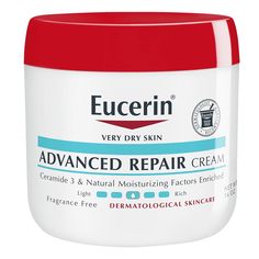 48-Hour Moisture: Eucerin Advanced Repair Body Cream provides 48-hour moisture for skin that looks and feels healthy Enriched Body Moisturizer: This body cream for dry skin is enriched with Ceramides-3 and Natural Moisturizing Factors Fast Absorbing: The lightweight and fast-absorbing formula in this moisturizing cream smooths, repairs and hydrates dry skin Free Of: Eucerin Advanced Repair Cream is a fragrance free moisturizer that is free of dyes and parabens and is gentle enough for use as a daily moisturizer Includes one (1) 16 ounce jar of Eucerin Advanced Repair Body Cream, Fragrance Free Sensitive Skin Moisturizer Fight dryness at its source with Eucerin Advanced Repair Body Cream. This Eucerin cream provides 48-hour moisture for skin that looks and feels healthy, moisturized and sof Severe Dry Skin, Skin Care Products Design, Extremely Dry Skin, Body Creams, Cream For Dry Skin, Best Moisturizer, Repair Cream, Moisturizer For Dry Skin, Skin Cream