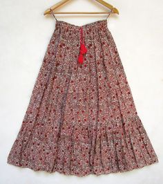 ITEM DESCRIPTION bohemian red floral printed summer skirts | boho vintage screen printed skirts Fabric: 100% cotton voile soft crinkled fabric Length: - 36 inch long Waist   :-28.00 inch full (14 inch half) 28 inch relaxed can stretch up to 50 inch Size: free size (fit to all)                                           PRODUCT NAME: - Long Women Maxi skirts  Ladies Vintage Long skirts Company Return Policy:  Please write for more information to my email directly CHOOSE "ASK SELLER QUESTION " paym Long Maxi Skirts Summer, Bohemian Picnic, Crinkled Fabric, Maxi Skirts Summer, Skirts Summer, Womens Maxi Skirts, Long Maxi Skirts, Long Skirts, Women Maxi