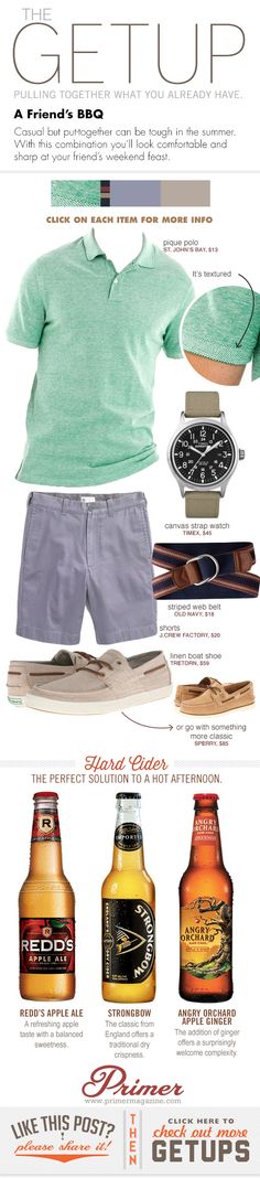 Love the colors on this one. I think adding a polo or two that go with anything is a good idea. Also noting the shoe and belt. Mens Fashion Summer, Outfit Casual, Stylish Men, Summer Wear, Dress Codes, Get Up, Men Dress