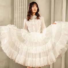 Create a stunning silhouette with our white/black 65cm puffy multi-layered A-line petticoat. This versatile petticoat features multiple layers of tulle fabric, adding volume and flare to any skirt or dress. The A-line shape provides a flattering fit, and the 65cm length is perfect for achieving that classic Lolita or Kawaii look.  Please note that this product includes only the petticoat.  Garment Size   	 		 			Size 			Free Size 		 		 			Full Length 			65 		 		 			Waist 			60-90 Full Petticoat With Ruffles For Party, Full Skirt With Ruffles In Crinoline, Full Crinoline Skirt With Ruffles, Tiered Ruffled Skirt In Crinoline, Crinoline Tiered Ruffled Skirt, Tiered Ruffled Crinoline Skirt, Tulle Petticoat With Attached Cancan, White Tulle Full Skirt Dress, White Tiered Skirt Dress With Attached Cancan