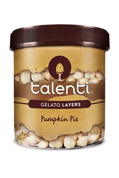 a jar of gelato layers pumpkin pie with walnuts in the top and bottom