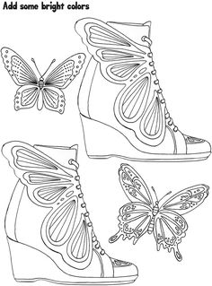 a pair of shoes with butterflies on them