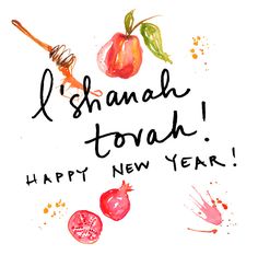 a happy new year greeting card with pomegranates and the words i shanah toh