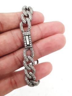 Pave Diamond Bracelet Women Diamond Bracelet 925 Sterling Silver Pave Diamond Bracelet Handmade Bracelet Black Oxidized. 925 Silver Weight : 21.00 gm Diamond Weight(Carat) : 5.30 ct Stone Weight(Carat) : 0.00 Item Size (MM) : 9.90x13.50Mm Gross Weight : 22.00 gm Thanks For Visit Our Store Payment policy We accept the payment via paypal only. Shipping policy We Ship the item as per our shipping policy once we receive the payment. Return policy We accept the return within 30 days and item should b Sterling Silver Chain Bracelets For Party, Silver Diamond Chain Bracelet As Gift, Silver Diamond Chain Bracelet Gift, Silver Tennis Bracelet With Round Chain, Luxury Adjustable Silver Chain Bracelets, Dazzling Cubic Zirconia Diamond Bracelet With Pave Setting, Adjustable Chain Bracelet With Cubic Zirconia, Silver Bracelets With Lobster Clasp For Party, Silver Cuban Link Bangle Bracelet