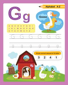 the letter g worksheet for children to learn how to write and draw letters