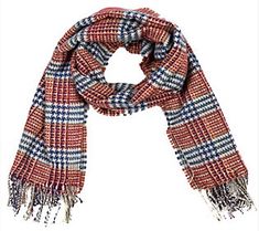 If you're mad for plaid, then this cozy scarf makes an ideal addition to your accessory arsenal. From Glitzhome. Scarf With Tassels, Small Blanket, Small Blankets, Cozy Scarf, Grey Scarf, Oversized Scarf, Shawl Scarf, White Plaid, Orange White