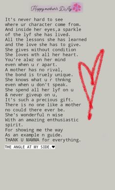 a poem written in red ink on a gray background with the words happy mother's day