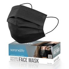 Stay protected with SereneLife's Three Layer Disposable Face Masks (SL3PLY50BK). These masks are made from non-woven fabric, offering enhanced filtration to protect against fluids in the air. Designed for comfort and ease of use, they are disposable and single-use. The masks are industrial quality, soft, odorless, and skin-friendly, ensuring comfortable breathing and wearability for extended periods. Ideal for everyday use, these masks come in a pack of 50. Masks Black, Face Mask Black, Personal Protection, Three Layer, Product Label, Medical Supplies, Healthcare Professionals, Face Masks, Travel Size Products