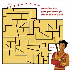 a maze game with a man holding a baseball bat in front of it and the text how fast can you get through the maze to be?