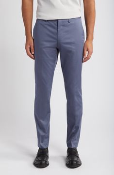 Part of your casual-day uniform, these chinos feature a slim, modern cut of stretch cotton for a comfortable fit. 31" inseam; 13" leg opening Zip fly with hook-and-bar closure Front slant pockets; back welt pockets 97% cotton, 3% elastane Dry clean Imported Fitted Flat Front Cotton Dress Pants, Fitted Cotton Flat Front Dress Pants, Slim Fit Cotton Dress Pants With Tapered Leg, Fitted Cotton Work Pants For Business Casual, Fitted Straight Leg Cotton Dress Pants, Fitted Cotton Work Pants With Flat Front, Fitted Cotton Straight Leg Dress Pants, Fitted Cotton Dress Pants With Straight Leg, Slim Fit Cotton Work Pants For Business