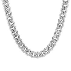 Jewelry Closure: Lobster ClaspLink Construction: SemisolidStone: No StoneMetal Color: WhiteChain Length: 24 InchChain Width: 11 MillimetersMetal: Stainless SteelChain Construction: CurbCare: Polishing ClothCountry of Origin: Imported Stainless Steel Curb Chain Jewelry, White Gold Metal Necklace With Curb Chain, White Gold Curb Chain Necklace, Cuban Link Silver Chain Necklace, Silver Link Necklace With Curb Chain, Cuban Link Necklace With Solid Link Construction, Gift Cuban Link Necklace With Solid Construction, Cuban Link Necklace With Solid Link Construction As Gift, Stainless Steel Curb Chain Link Necklace