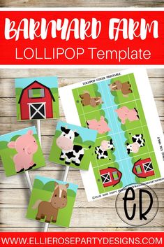 printable farm themed lollipop templates for kids to use on their own party favors