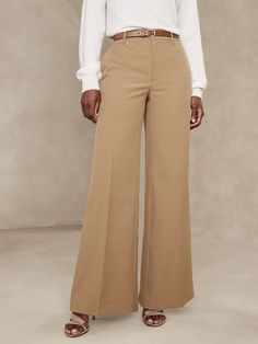 Sculpted Wide-Leg Trouser | Banana Republic Factory Elegant Spring Career Pants, Fitted Wide Leg Career Bottoms, Formal Stretch Wide Leg Full-length Pants, Formal Stretch Wide Leg Pants Full Length, Chic Career Pants For Fall, Classic Spring Career Bottoms, Elegant Stretch Beige Bottoms, Elegant Beige Stretch Bottoms, Stretch Wide-leg Formal Dress Pants