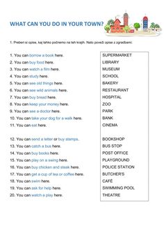 an image of what can you do in your town? printable worksheet