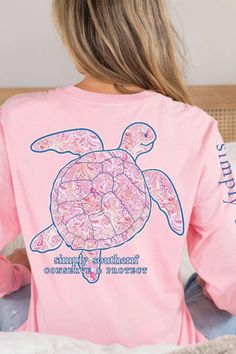 This Simply Southern Long Sleeve Paisley Turtle Tracking T-shirt for Women in Light Pink is perfect for anyone who loves turtles. This shirt features an adorable paisley graphics, long sleeves, and lightweight construction. Features: Simply Southern Style: LS-TRACKT6-PAIS-LTPINK Color: Light Pink 100% Cotton Simply Southern Shirts Long sleeves, crew neckline On the Simply Southern tag, scan the QR Code to meet and track your turtle. Simply Southern logo graphic on the left chest and below back graphic and sleeve On the back: A turtle graphic with paisley designs Measurements from size small: Length from center back: 28” Chest: 36” Machine wash cold, tumble dry low Southern Logo, Turtle Graphic, Simply Southern Shirts, Southern Shirts, A Turtle, Pink Paisley, Simply Southern, Jumpsuit Shorts Rompers