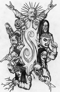 a drawing of some people with their arms in the air and one person holding a knife