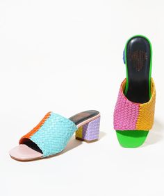 Who is she? If you loved Lenu, you probably like color. And if you like color, you'll definitely love Katie Kortman, which is exactly why we asked her to be our second-ever CS Color Muse™ and color everyone's favorite multicolor shoe. She's still hand-woven in India using soft multi-toned Nappa leather from her upper to her 2.5" heel, and she's still equal parts statement shoe and jeans-and-tee slide, but this time, she's in every color Katie could possibly imagine. Click here to get to know the Multicolor Slip-on Heels For Spring, Multicolor Open Toe Modern Heels, Modern Multicolor Open Toe Heels, Modern Multicolor High Heel Sandals, Casual Multicolor Slip-on Heels, Multicolor Sandals With Leather Sole For Spring, Multicolor Leather Sole Sandals For Spring, Multicolor Flat Heel Heels For Spring, Multicolor Open Toe Heels With Contrasting Heel Counter