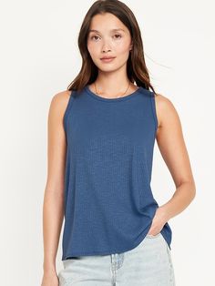 Saw this on Old Navy: Solid Sleeveless Ribbed Top, Casual Crew Neck Tank Top With Ribbing, Casual Crew Neck Ribbed Tank Top, Crew Neck Tank Top For Layering With Ribbed Neckline, Summer Crew Neck Top With Ribbing, Summer Ribbed Crew Neck Top, Casual Muscle Tee For Layering, Sleeveless Ribbed Loungewear Top, Sleeveless Ribbed Top For Layering